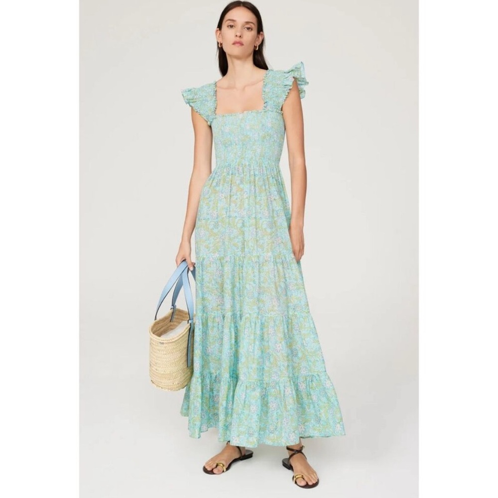 Rixo Kendall Maxi Dress XS Floral Print Sleeveless Ruffle Smock